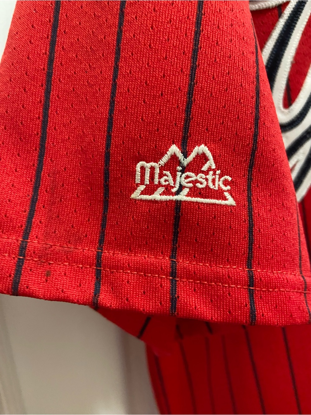 Yankees Red Pinstripe Button-Up Jersey By Majestic Sz Large - Picture 4 of 6